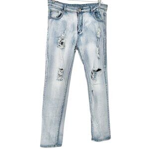 Mens Jeans Size 36 Light Wash Distressed Slim Fit Cotton Poly Spandex Blend
